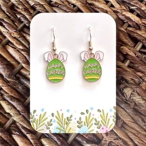 New Handmade Green "Happy Easter" Eggs with Bunny Ears (1.5" long x 0.7" wide)